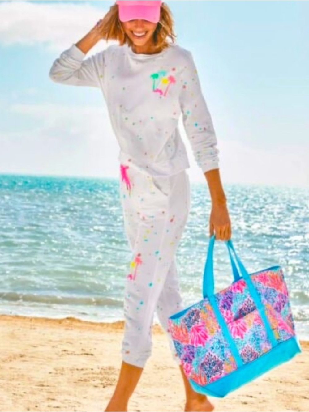 Lilly Pulitzer Women Mallie Paint Splatter Knit Jogger Pants Resort White